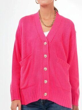 Pomander Place Tuckernuck Hot Pink Sloane Cardigan Sweater V-Neck Button XS